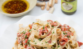 Tagliatelle with Roasted Tomatoes & Pesto Ricotta