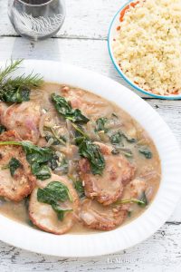 Easy Skillet Pork with Spinach & Onion Gravy