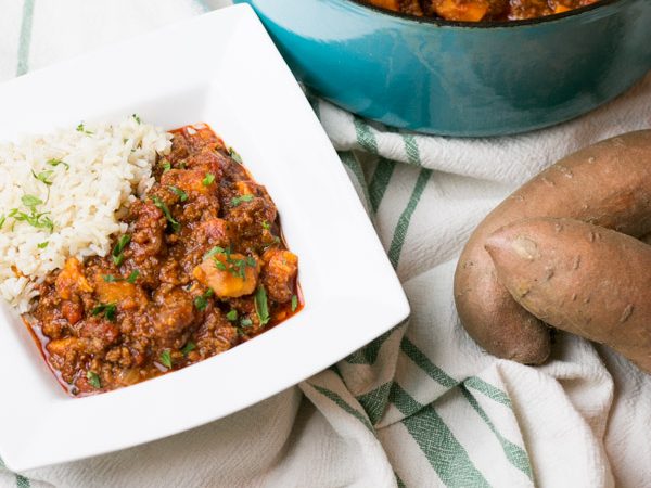 Its coming! Fall starts this weekend and I am ready for beautiful changing leaves, crisp nights, firepit in the backyard and warm and comforting meals like this Easy Beef & Sweet Potato Chili. I love the subtle sweetness that the sweet potato brings to chili. Its so easy to throw together too! Great weeknight meal! #claytonsorganicbeef #ad