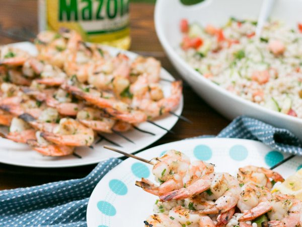 Grilled Garlic & Herb Shrimp over Barley Salad