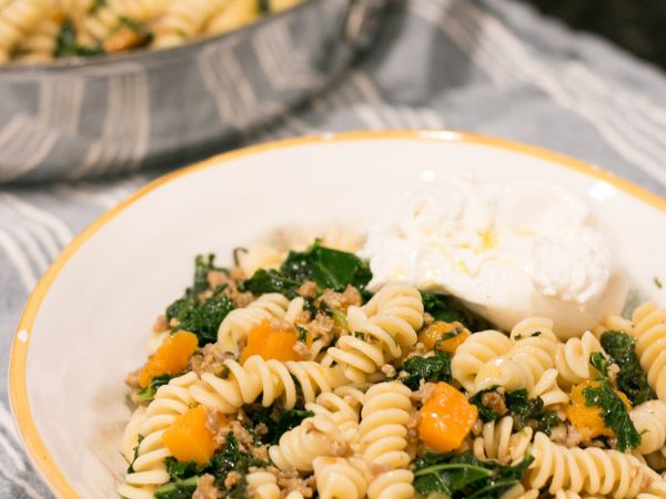 Fusilli with Sausage, Kale and Butternut Squash